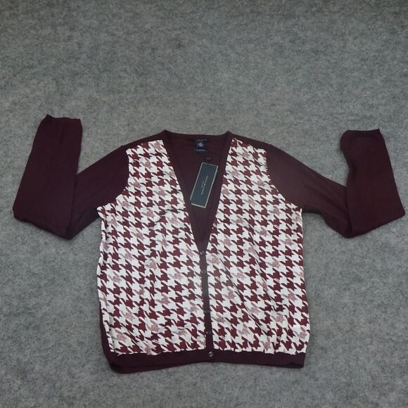 Tommy Hilfiger Sweater Womens Medium Cardigan Houndstooth Luxury Wool B - Picture 1 of 14